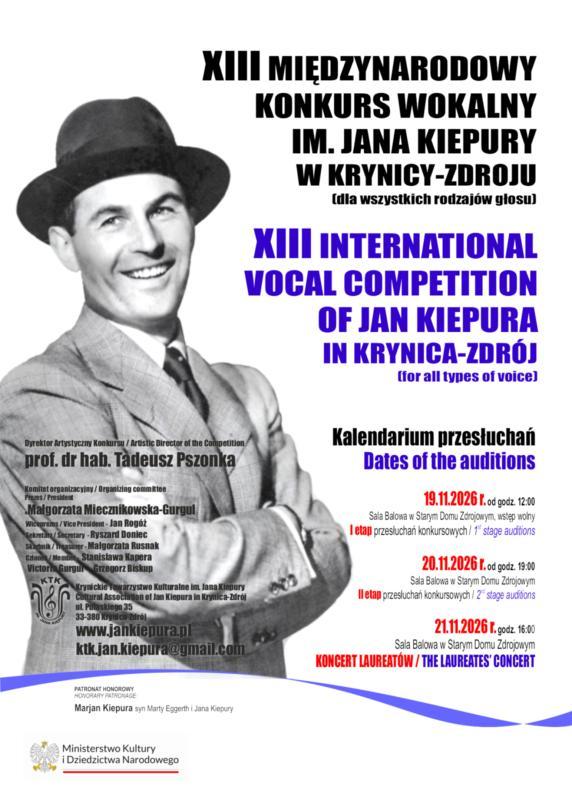 XIII Międzynarodowy Konkurs Wokalny im. Jana Kiepury 2026